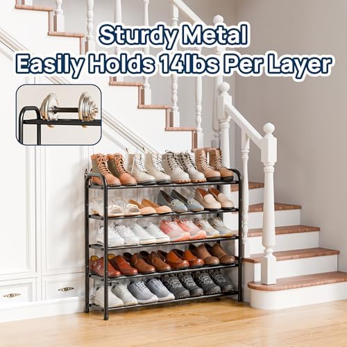 ENJOYBASICS 5 Tier Expandable Shoe Rack, Metal Small Shoes Shelf, Black - Image 4