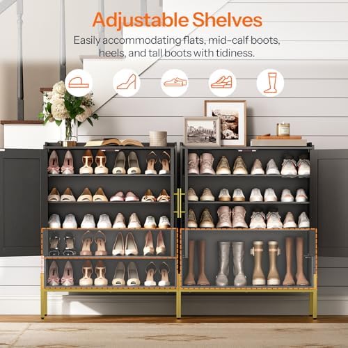 HOOBRO Shoe Cabinet, 5-Tier Shoe Storage Organizer with Doors, Wooden Shoe Cabinet Storage for Entryway, Freestanding Shoe Rack Cabinet with 3 Adjustable Shelves for Hallway, Gold and Black DB41SC01 - Image 5