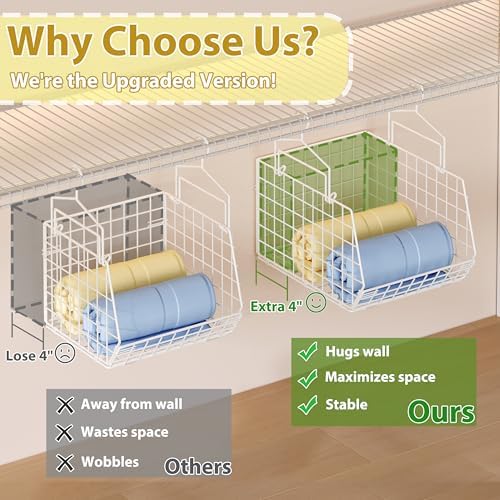 6 Tier Extended Depth Hanging Closet Organizer, Closet Storage Hanging Shelves with Hanging Hooks for Clothes Sweaters Towels Handbags, Stackable Metal Mesh Bins For Closet, Laundry, Bathroom, Dorm - Image 4