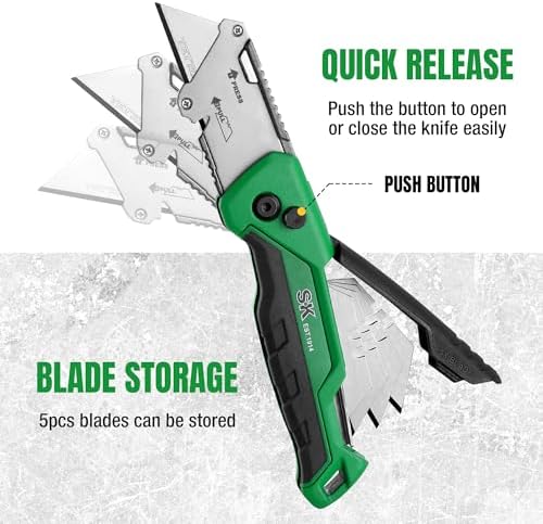 SK Utility Knife with SK2M TAC Blade & Aluminum Handle, Folding Box Cutter - Image 5