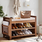 PETKABOO Shoe Bench with Hidden Drawer and Side Holder, 2 Tier Entryway Bench with Storage 31.5 in, Bamboo Shoe Rack with Cushion for Entryway Hallway Living Room Bedroom - Image 2