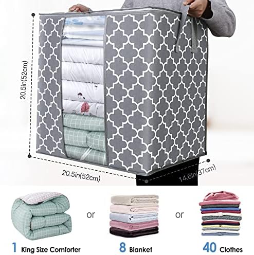 Storage Bags 8 Pack 100L Clothes Organization and Storage Containers | Large Blanket for Comforters,Bedding, Foldable Organizer with Reinforced Handle, Clear Window, Sturdy Zippers, Light Grey - Image 2