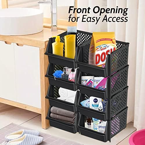 Skywin Stackable Storage Bins Open Front for Pantry Storage, 4 Pack - Black - Image 4