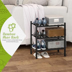BMOSU 3-Tier Bamboo Small Shoe Rack Premium Stackable Shoe Shelf Storage Organizer for Hallway Closet Living Room Entryway Organizer (Black Bamboo) - Image 3