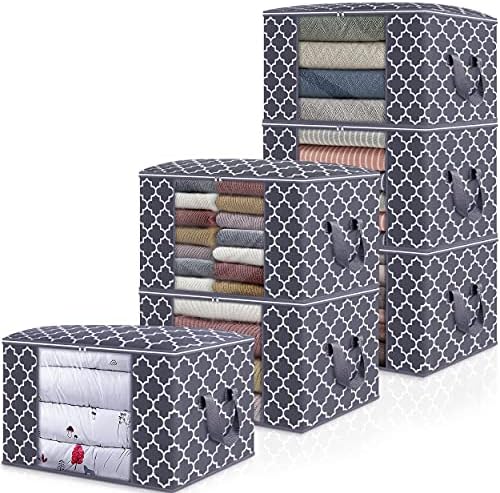 WISELIFE Storage Bags, Large Blanket Clothes Organization and Storage Containers for Bedding, Comforters, Foldable Organizer with Reinforced Handle, Clear Window,Sturdy Zippers,(Grey, 6 x 100L) | Large Blanketfor Bedding, Comforters, Foldable Organizer... by WiseLife