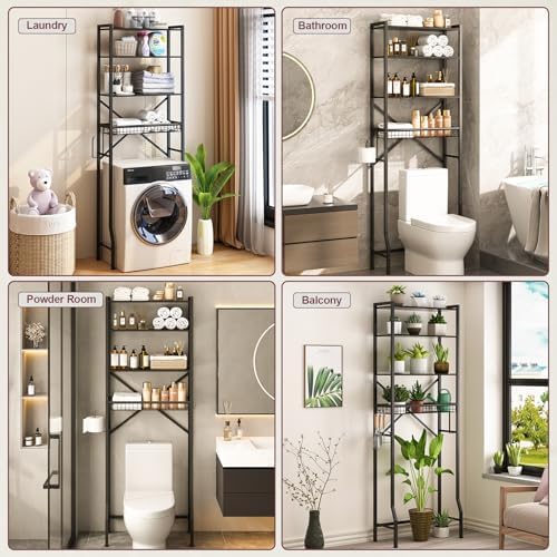 Over The Toilet Storage Shelf, 4-Tier Bathroom Organizers and Storage Rack with Adjustable Height, Freestanding Above Toilet Shelves for Bathroom & Laundry, Space Saver, Black - Image 6