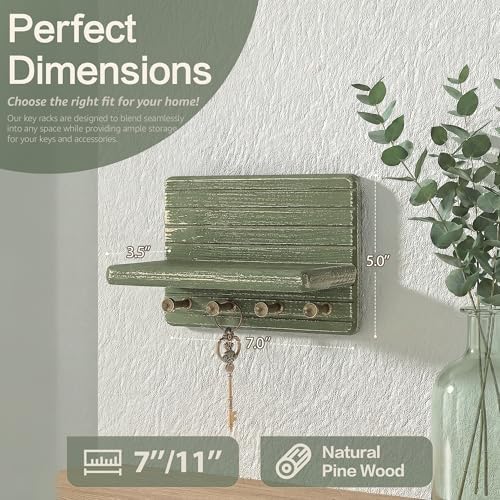 Rebee Vision Small Key Holder Wall Mount with Shelf for Room Decor, Green - Image 2