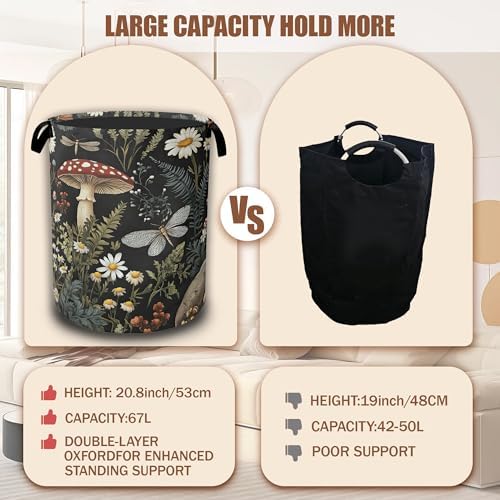 Wild Mushroom Forest Laundry Basket, Laundry Hamper Waterproof Oxford Cloth Tote Collapsible,Clothes Storage Bucket Decorative Toy Organizer For Bathroom Bedroom 16" x 20.8" - Image 4