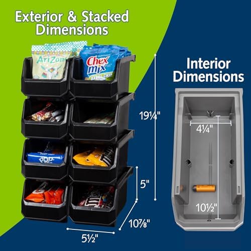 ReadySpace Medium Stackable Plastic Storage Bins, 8-Pack, Black - Image 3
