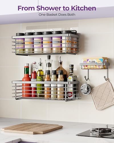 Shower Caddy Adhesive 3 Pack Stainless Steel Storage Organizers-Grey - Image 6
