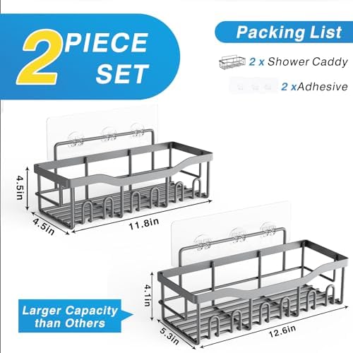 EUDELE Shower Caddy 2 Pack, Adhesive Shower Organizer for Home Decor & Kitchen Storage, No Drilling, Rustproof Stainless Steel Bathroom Shelf Organizer - Image 7