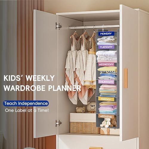 Weekly Hanging Closet Organizer for Kids, 6-Shelf Clothes Storage with Labeled Days of The Week Monday Through Friday, Weekday and Weekend, Days of The Week Clothes Organizer - Image 7