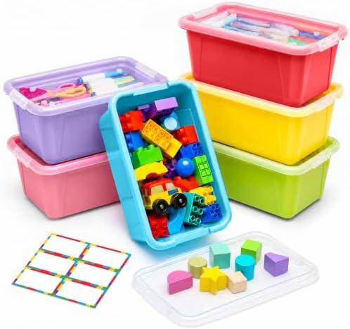 GAMENOTE 6 Quart Storage Bins with Lids, Macaron 6 Pack, Stackable Boxes by Gamenote