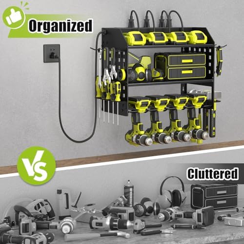 SUNALLY Power Tool Organizer Wall Mount with Charging Station,3 Layer,Black - Image 3