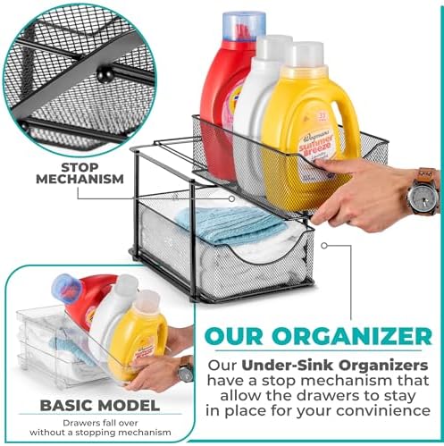 Sorbus Pull-Out Under Sink Organizer, Mesh Construction (Black, 1 Pack) - Image 4