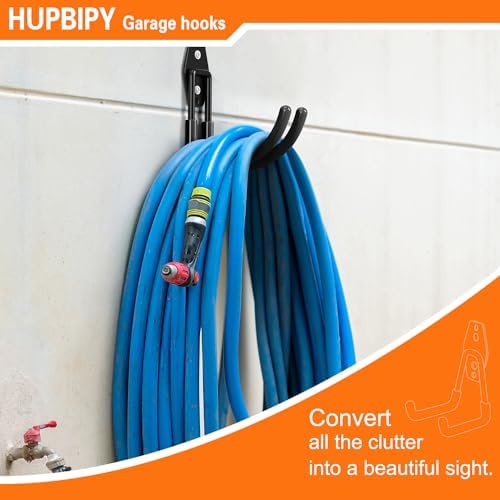 HUPBIPY Heavy Duty Garage Hooks 4 Pack, J Shaped Hanger, Wall Mounted Storage System, Power and Garden Tool Organizer, for Hanging Ladders, Bikes Tires, Hose, Bulk Items - Image 4