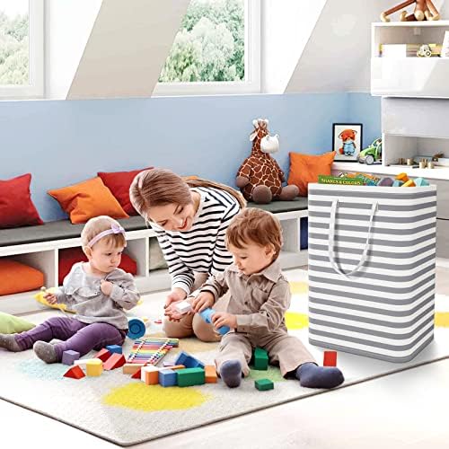 StorageRight Laundry Basket Hamper, 75L Clothes Storage, Striped Grey - Image 6