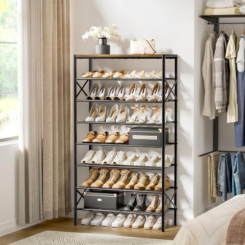 8 Tier Metal Shoe Rack with Wood Top, 24-32 Pairs - Image 2