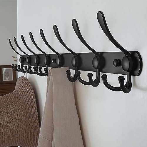 Dseap Coat Rack Wall Mount - 29.5” Long 8-Tri-Hooks Heavy Duty Coat Hanger Rail Wall Hooks for Hanging Coats Hats Clothing Clothes Purse Mudroom Entryway, Black - Image 2