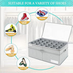 LUVHOMEE Shoe Organizer for Closet, Fits 24 Pairs, Large Shoe Box Storage Containers, Clear Foldable Shoe Storage Bins w/Bottom Support, Space Saving Closet Shoes Holder w/Reinforced Handles, Gray - Image 3