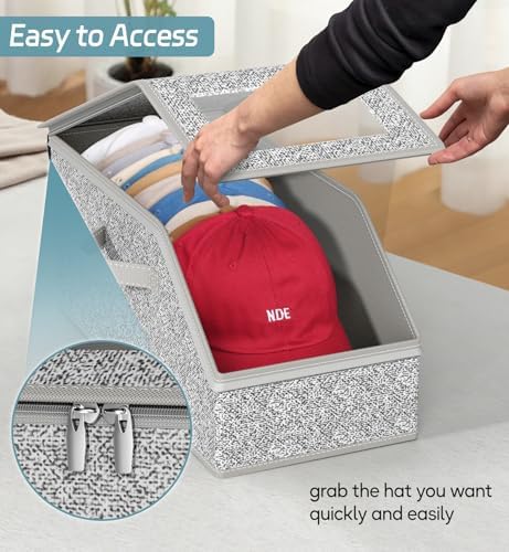 AOODA Stackable Hat Storage for Baseball Caps, Holds up to 12 Caps Hat Organizer for Closet, Sturdy Hat Boxes for Men with Cardboard, Grey - Image 4