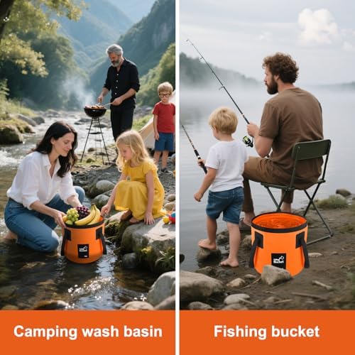 Collapsible Bucket with Handle, 3.2 Gallon Foldable Car Wash Bucket Cleaning Bucket for Fishing, Camping, Gardening, Storage, Portable Wash Basin for RV Household Essentials & Outdoor Supplies - Image 5