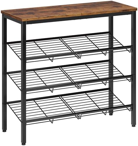 Nunsino Shoe Rack for Closet,4 Tier Shoe Organizer for Entryway,Shoe Shelf with Storage Shelves and Spacious Top,Max Holds 16 of Shoes,Rustic Brown by Nunsino