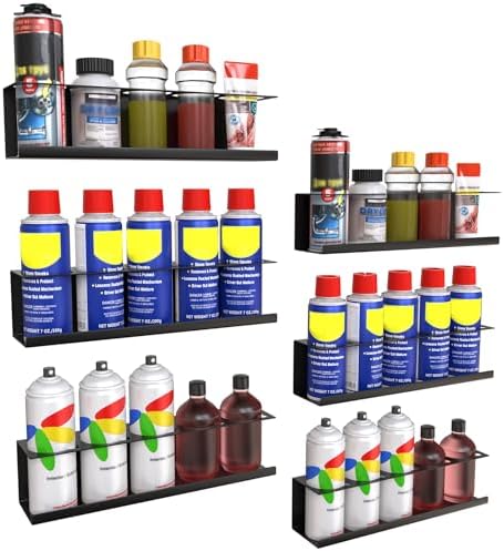 Riciakik 6 Pack Spray Bottle Holder Wall-Mounted, Aerosol Spray Can Holder Storage Rack, Heavy-Duty Paint Bottle Organizer with 30 Holes, Steel Black Spray Rack for Garage, Shop, Home or Tool Trailer by Riciakik