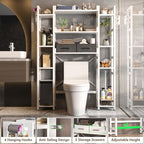 Besiost Over The Toilet Storage, 11 Tier Bathroom Organizer with Dual Side Racks and 2 Fabric Drawers, Adjustable Freestanding Rack Space Saver for Small Spaces, White - Image 5