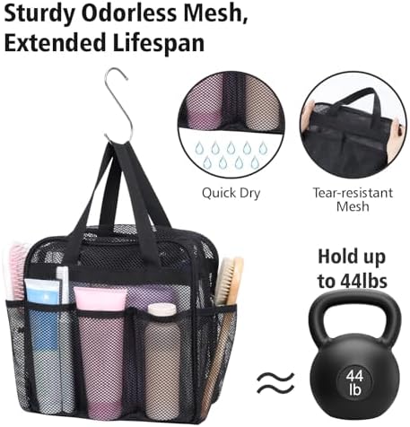 Mesh Shower Caddy Portable with Zipper - 2-Handle Shower Bag for Dorm - Image 6