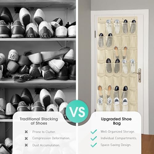 WVM Over the Door Shoe Organizer with 35 Breathable Mesh Pockets, Hanging Shoe Organizer for Door with 4 Metal Hooks, Large Capacity Closet Storage for Shoes, Accessories - Image 4