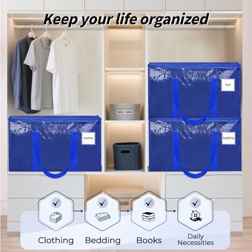 16 Pack Extra Large Clothes Storage Bins with Lids, Moving Bags, Blue | Storage Bags with Reinforced Handles & Heavy-Duty Zippers, Moving Boxes Totes for Clothes Packing, Dorms, College Supplies - Image 7