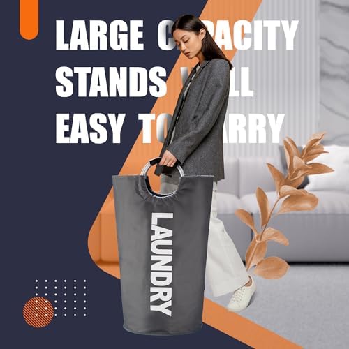 Caroeas 100L Laundry Basket,Large Laundry Hamper, Laundry Bag with Padded Handles, Clothes Hamper Stands Up Well, Collapsible Free Standing Easy Storage Washing Bin (Dark Grey,100L) - Image 2