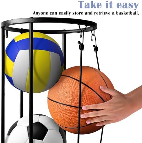 Columnar Vertical Ball Rack,40''x13.2''Rolling Basketball Holder Wall Mount - Image 3