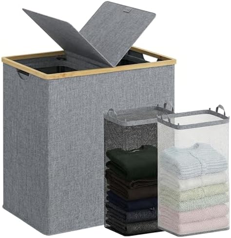 efluky Double Laundry Hamper with Lid and 2 Removable Bags, Blue Grey by efluky