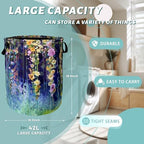 Blue Green Floral Laundry Basket Oxford Cloth Foldable Hamper 18.9x16.5Inch - Image 2