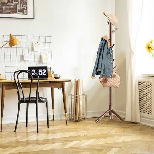 Simple Houseware Wooden Coat Rack Stand, Hall Tree with 9 Hooks, Walnut - Image 6