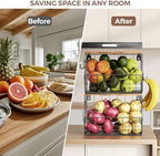 Delamu Stackable Metal Fruit Basket with Wood Lid 2 Pack, Hanging Wall Organizer for Kitchen Counter, Pantry Storage for Onions, Potatoes, Garlic, Fruits, Spices, Black - Image 7