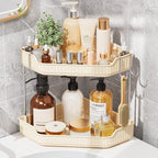 VITVITI 2 Tier Corner Bathroom Counter Organizer, Bathroom Countertop Organizer Storage for Sink, Plastic Makeup Organizer for Vanity Countertop Kitchen with Hooks, Cream White by VITVITI