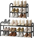 STO STO Expandable Shoe Rack, 2-Tier Metal Small Shoe Rack for Closet, Up to 12 Pairs Adjustable Shoe Rack Storage for Front Door Entrance, Free Standing Shoe Rack Organizer for Entryway, Black by STOSTO