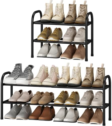 STO STO Expandable Shoe Rack, 2-Tier Metal Small Shoe Rack for Closet, Up to 12 Pairs Adjustable Shoe Rack Storage for Front Door Entrance, Free Standing Shoe Rack Organizer for Entryway, Black by STOSTO