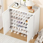 IRONCK Shoe Cabinet with Slatted Doors, 6-Tier Shoe Storage Cabinet, White - Image 3