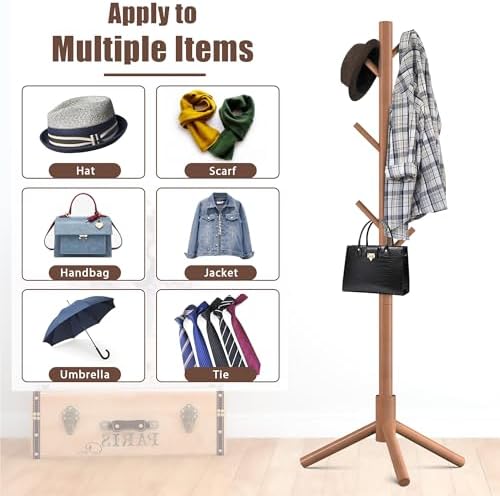 Wooden Coat Rack Free Standing with 8 Hooks 3 Adjustable Coat Tree,2 PCS - Image 6