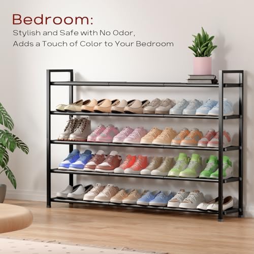 Bumusty 5 Tier Long Expandable Shoe Rack for Closet, Black - Image 5