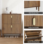 Smuxee Shoe Cabinet with 2 Flip Drawers, 31.5" Walnut Hidden Shoe Storage Cabinet with Line Groove Design, Freestanding Shoe Organizer Cabinet for Hallway, Entryway, Living Room - Image 5