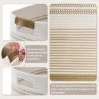 85L Tall Woven Laundry Basket Hamper with Leather Handles,Khaki - Image 5
