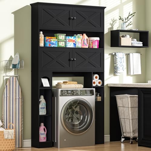 Over The Toilet Storage Cabinet, Farmhouse Storage with Doors, Rustic Black - Image 3