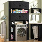Over The Toilet Storage Cabinet, Farmhouse Storage with Doors, Rustic Black - Image 3