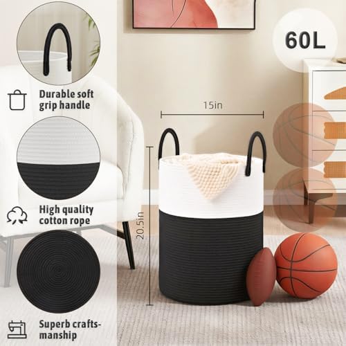 Artfeel Laundry Basket,Woven Cotton Rope Laundry Hamper,60L for Decorative Storage of Dirty Clothes,Toys and Blankets in Bathroom,Baby Room and Living Room - Image 6