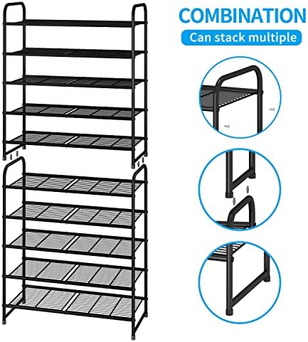 Simple Trending 5-Tier Stackable Shoe Rack, Expandable Shoe Shelf Black - Image 5